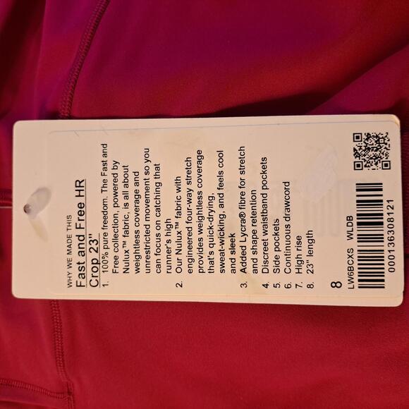 New! Lululemon Fast & Free HR 23" Wild Berry Leggings - Size 8 - Picture 5 of 7